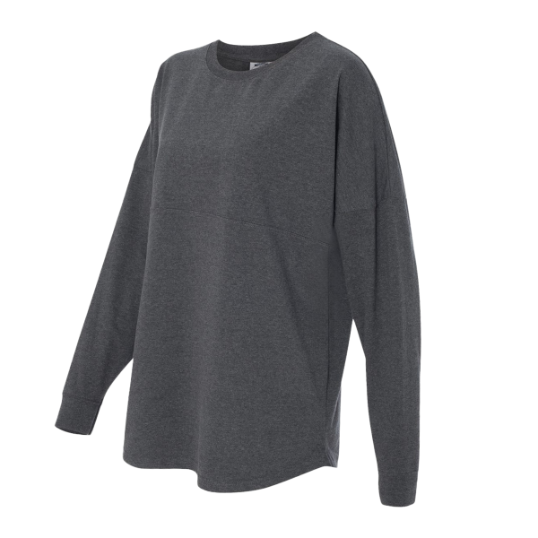 J. America Unisex Game Day Jersey Long Sleeve T-Shirt, Charcoal Heather / Charcoal Heather, Left Sleeve view