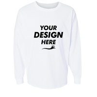 J. America Unisex Game Day Jersey Long Sleeve T-Shirt, White / White, Front view, Mockup