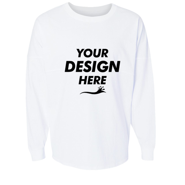 J. America Unisex Game Day Jersey Long Sleeve T-Shirt, White / White, Front view, Mockup