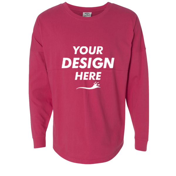 J. America Unisex Game Day Jersey Long Sleeve T-Shirt, Wildberry / Wildberry, Front view, Mockup
