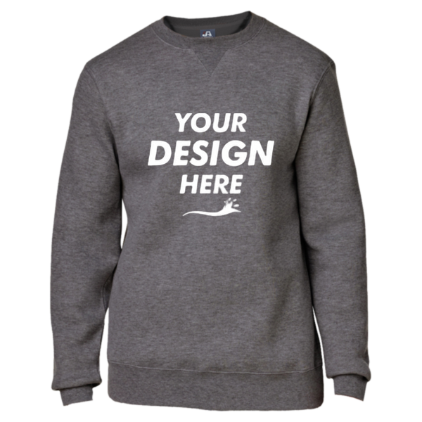 J. America Unisex Premium Fleece Crewneck Sweatshirt, Charcoal Heather, Front view, Mockup
