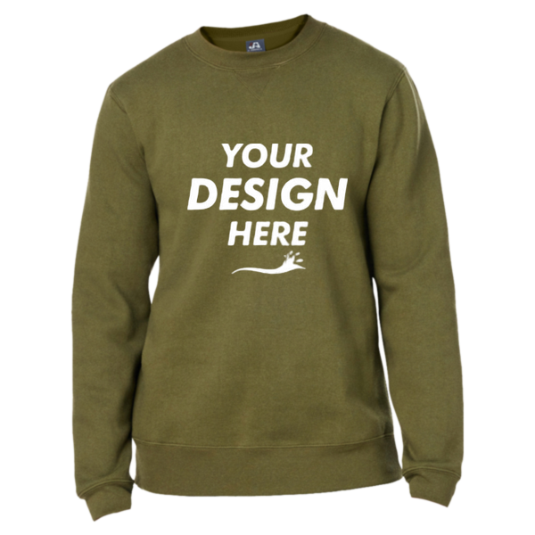J. America Unisex Premium Fleece Crewneck Sweatshirt, Military Green, Front view, Mockup