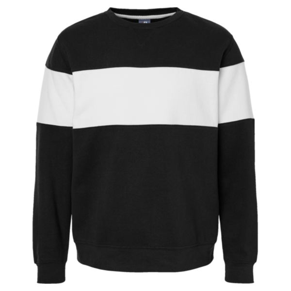 J. America Unisex Varsity Fleece Crewneck Sweatshirt, Black, Front view