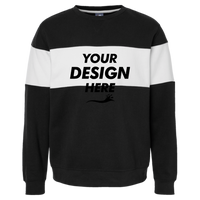 J. America Unisex Varsity Fleece Crewneck Sweatshirt, Black, Front view, Mockup