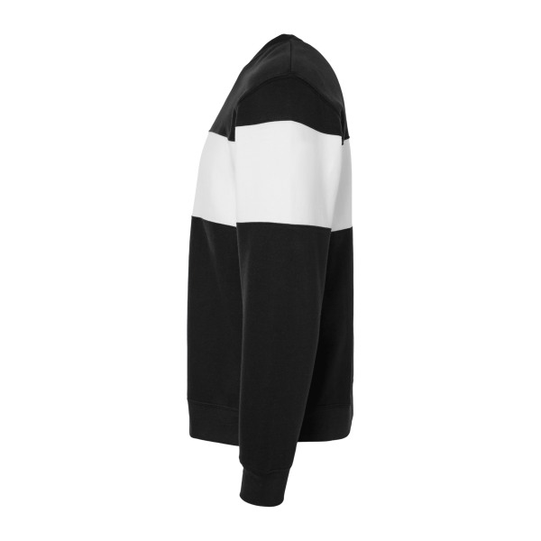 J. America Unisex Varsity Fleece Crewneck Sweatshirt, Black, Left Sleeve view