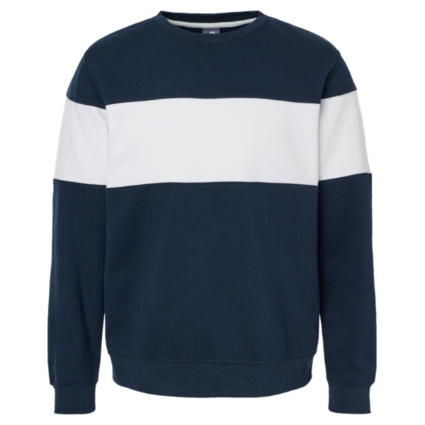 J. America Unisex Varsity Fleece Crewneck Sweatshirt, Navy, Front view