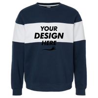 J. America Unisex Varsity Fleece Crewneck Sweatshirt, Navy, Front view, Mockup