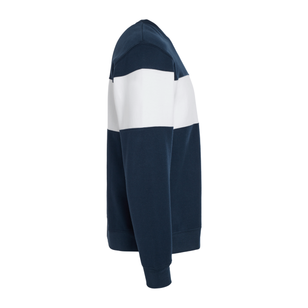 J. America Unisex Varsity Fleece Crewneck Sweatshirt, Navy, Right Sleeve view