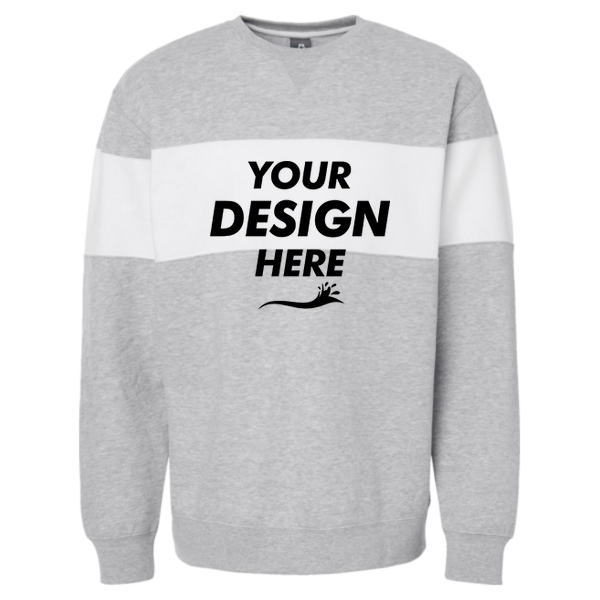 J. America Unisex Varsity Fleece Crewneck Sweatshirt, Oxford, Front view, Mockup