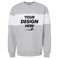 J. America Unisex Varsity Fleece Crewneck Sweatshirt, Oxford, Front view, Mockup