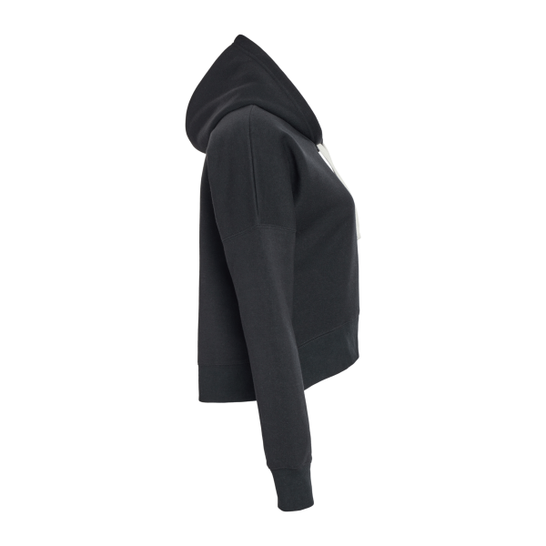 J. America Women's Crop Hooded Sweatshirt, Black Solid, Right Sleeve view