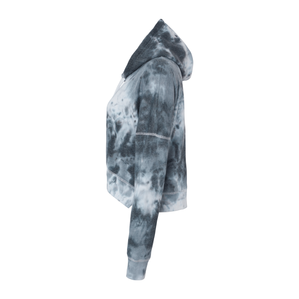 J. America Women's Crop Hooded Sweatshirt, Black Tie Dye, Left Sleeve view