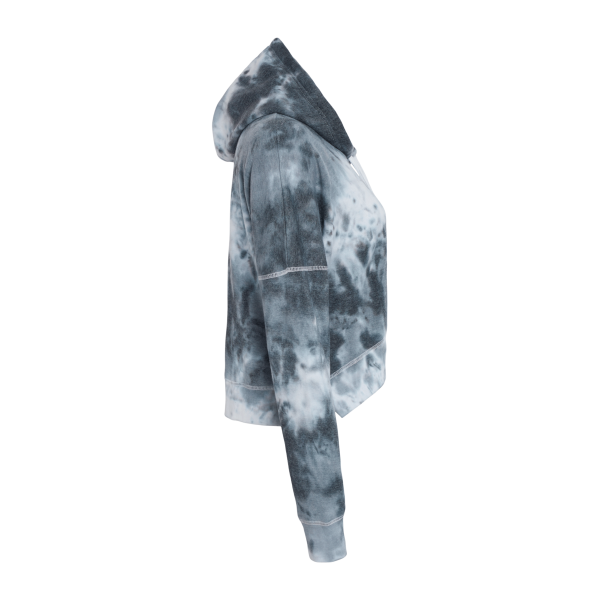 J. America Women's Crop Hooded Sweatshirt, Black Tie Dye, Right Sleeve view