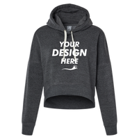 J. America Women's Crop Hooded Sweatshirt, Black Triblend, Front view, Mockup