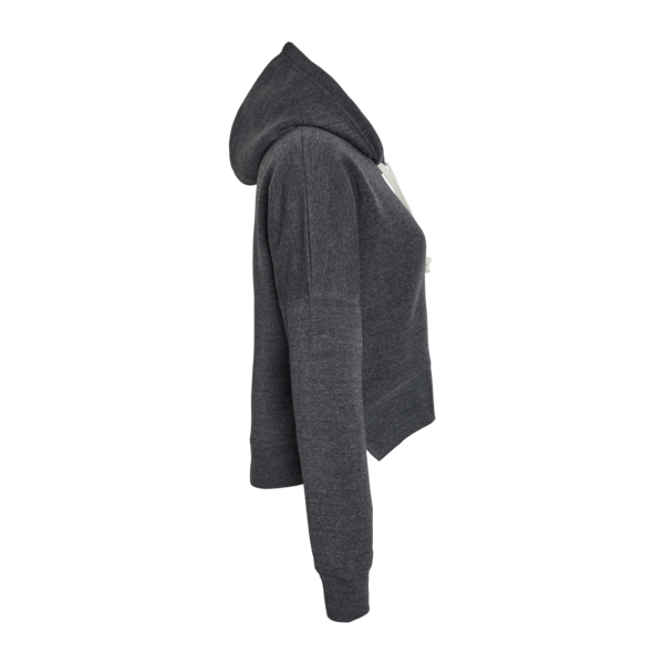 J. America Women's Crop Hooded Sweatshirt, Black Triblend, Right Sleeve view