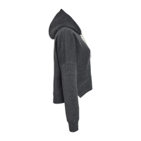 J. America Women's Crop Hooded Sweatshirt, Black Triblend, Right Sleeve view