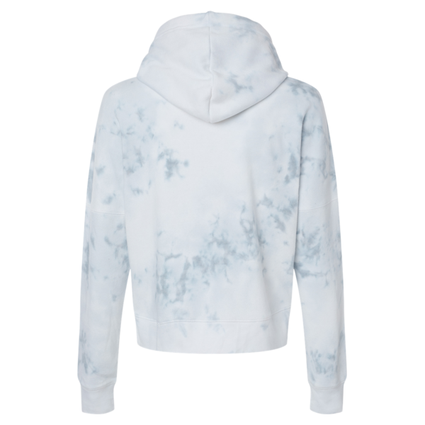 J. America Women's Crop Hooded Sweatshirt, Grey Tie Dye, Back view