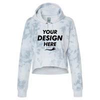 J. America Women's Crop Hooded Sweatshirt, Grey Tie Dye, Front view, Mockup