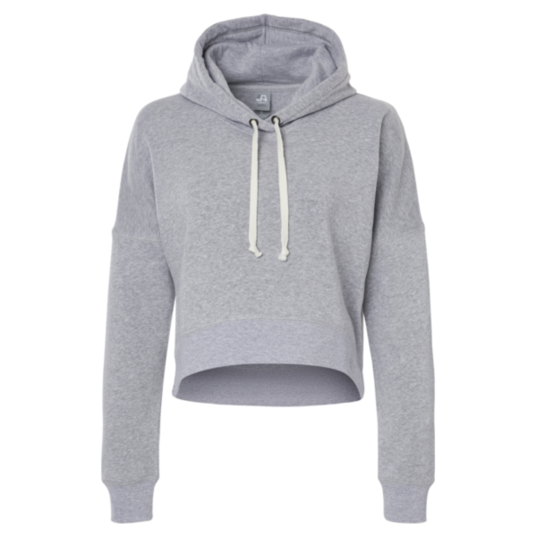J. America Women's Crop Hooded Sweatshirt, Grey Triblend, Front view