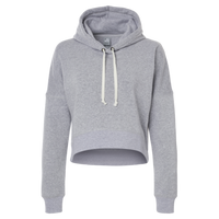 J. America Women's Crop Hooded Sweatshirt, Grey Triblend, Front view