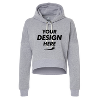 J. America Women's Crop Hooded Sweatshirt, Grey Triblend, Front view, Mockup