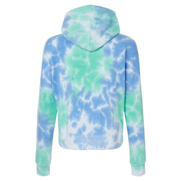 J. America Women's Crop Hooded Sweatshirt, Lagoon Tie Dye, Back view