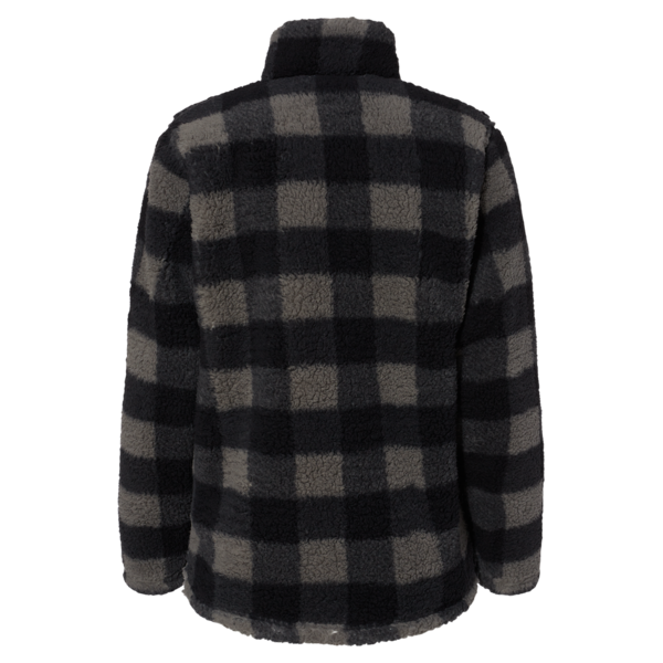 J. America Women’s Epic Sherpa Quarter-Zip Pullover, Black / Charcoal Buffalo, Back view