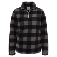 J. America Women’s Epic Sherpa Quarter-Zip Pullover, Black / Charcoal Buffalo, Front view