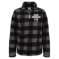 J. America Women’s Epic Sherpa Quarter-Zip Pullover, Black / Charcoal Buffalo, Front view, Mockup