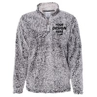 J. America Women’s Epic Sherpa Quarter-Zip Pullover, Black Heather / Black Heather, Front view, Mockup