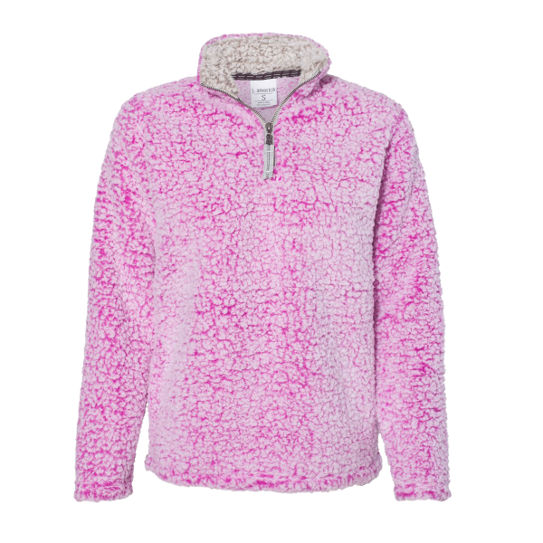 J. America Women’s Epic Sherpa Quarter-Zip Pullover, Magenta Heather / Magenta Heather, Front view