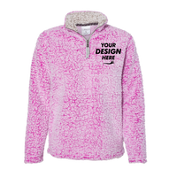 J. America Women’s Epic Sherpa Quarter-Zip Pullover, Magenta Heather / Magenta Heather, Front view, Mockup