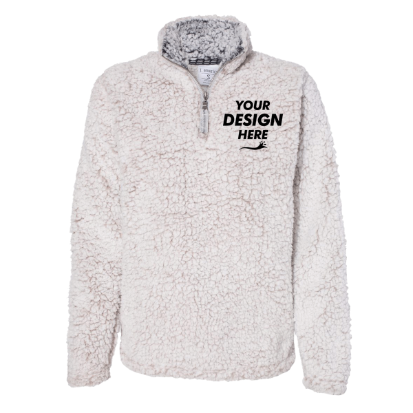 J. America Women’s Epic Sherpa Quarter-Zip Pullover, Oatmeal Heather / Oatmeal Heather, Front view, Mockup