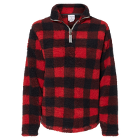 J. America Women’s Epic Sherpa Quarter-Zip Pullover, Red / Black Buffalo, Front view