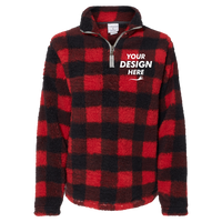 J. America Women’s Epic Sherpa Quarter-Zip Pullover, Red / Black Buffalo, Front view, Mockup