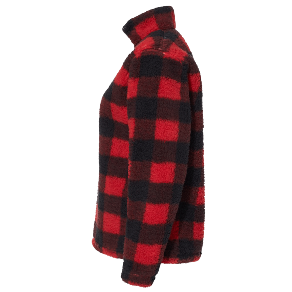 J. America Women’s Epic Sherpa Quarter-Zip Pullover, Red / Black Buffalo, Left Sleeve view