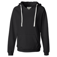 J. America Women's Sueded V-Neck Hooded Sweatshirt, Black, Front view
