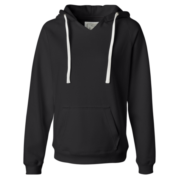 J. America Women's Sueded V-Neck Hooded Sweatshirt, Black, Front view