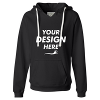 J. America Women's Sueded V-Neck Hooded Sweatshirt, Black, Front view, Mockup