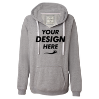 J. America Women's Sueded V-Neck Hooded Sweatshirt, Oxford, Front view, Mockup