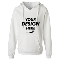 J. America Women's Sueded V-Neck Hooded Sweatshirt, White, Front view, Mockup