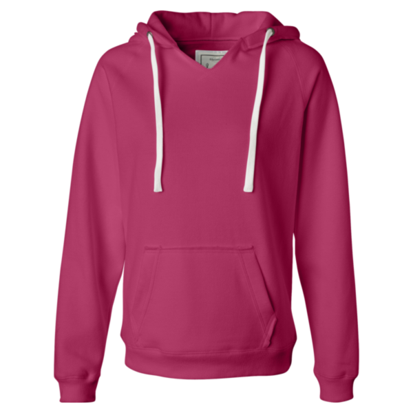 J. America Women's Sueded V-Neck Hooded Sweatshirt, Wildberry, Front view