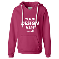 J. America Women's Sueded V-Neck Hooded Sweatshirt, Wildberry, Front view, Mockup