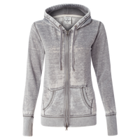 J. America Women's Zen Fleece Full-Zip Hooded Sweatshirt, Cement, Front view