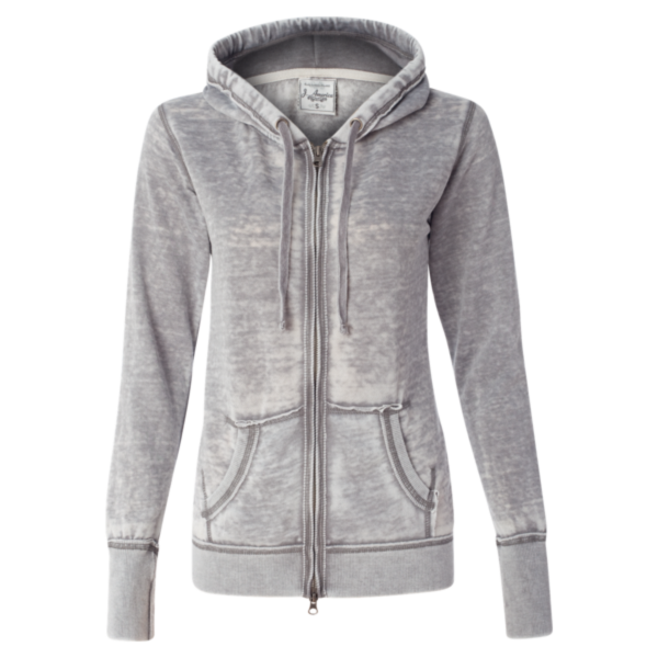 J. America Women's Zen Fleece Full-Zip Hooded Sweatshirt, Cement, Front view