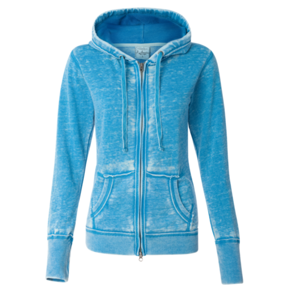J. America Women's Zen Fleece Full-Zip Hooded Sweatshirt, Oceanberry, Front view