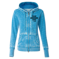 J. America Women's Zen Fleece Full-Zip Hooded Sweatshirt, Oceanberry, Front view, Mockup