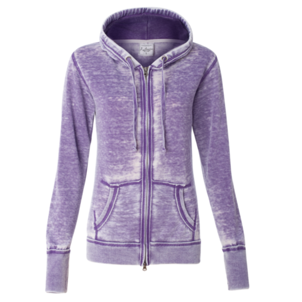 J. America Women's Zen Fleece Full-Zip Hooded Sweatshirt, Very Berry, Front view