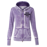 J. America Women's Zen Fleece Full-Zip Hooded Sweatshirt, Very Berry, Front view, Mockup