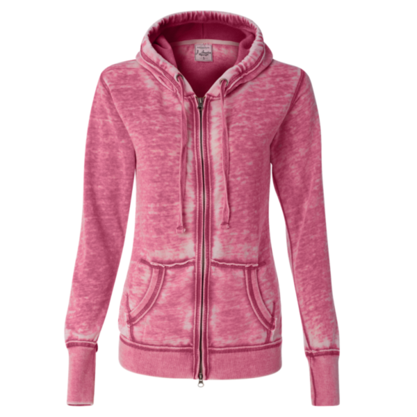 J. America Women's Zen Fleece Full-Zip Hooded Sweatshirt, Wildberry, Front view